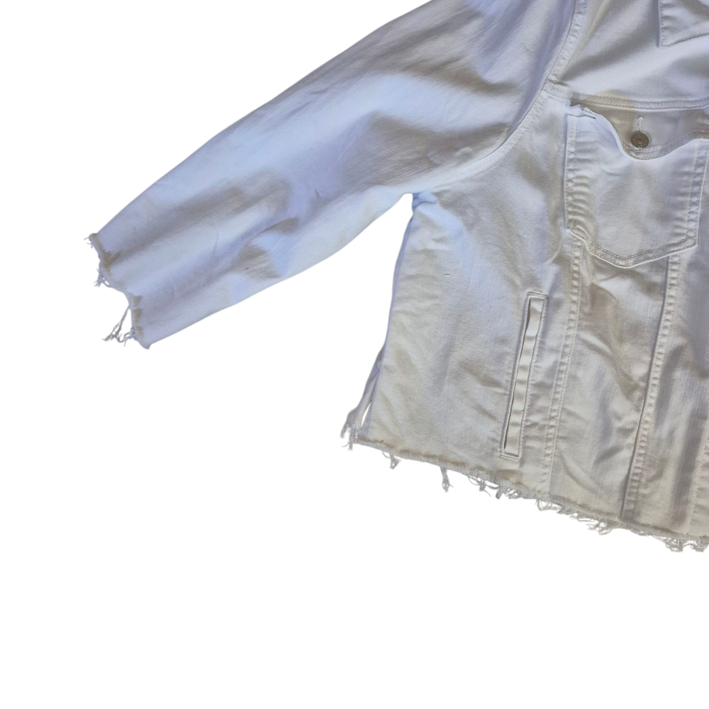 Upcycled Just USA White Jean Jacket with Lion Graphic Size 2x - Picture 3 of 9